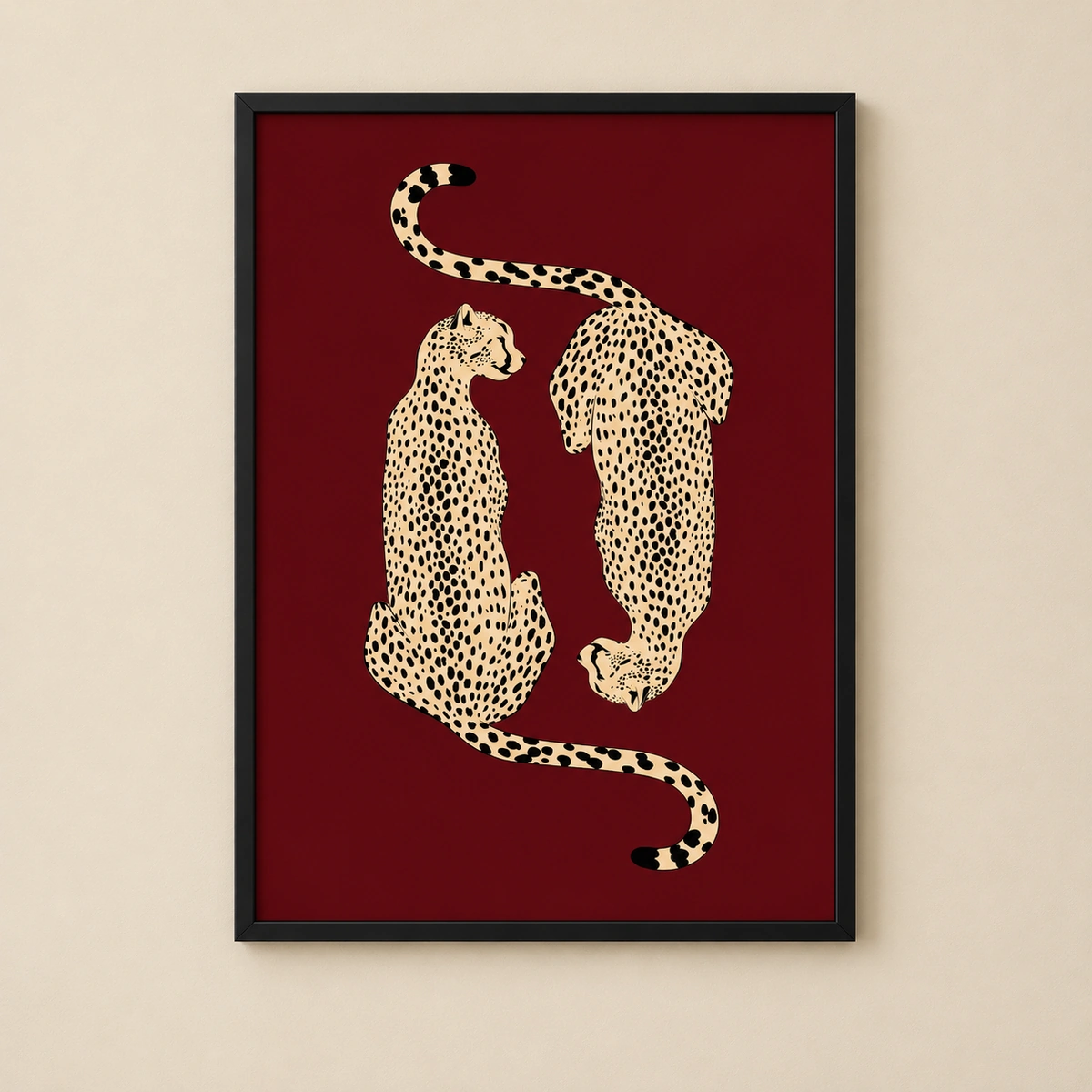 Two Cheetahs Wall Art | Burgundy Animal Print
