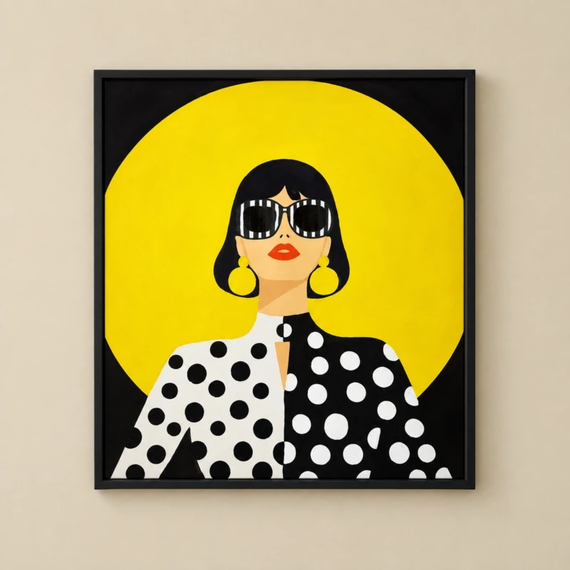 Polka Dot Lady Wall Art | Bold Yellow and Black Fashion Print
