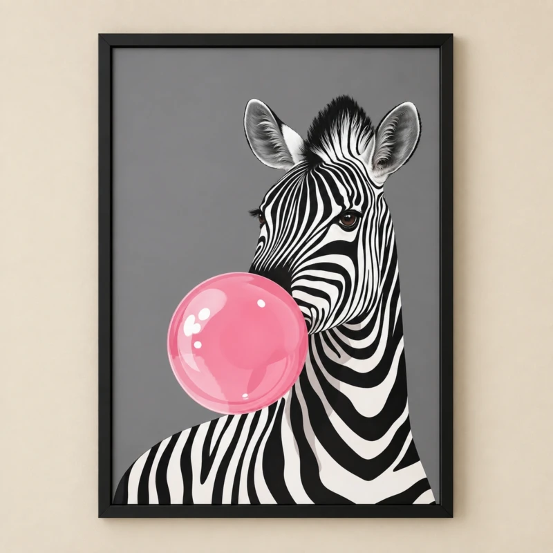 Bubblegum Zebra Wall Art | Pink & Grey Animal Print