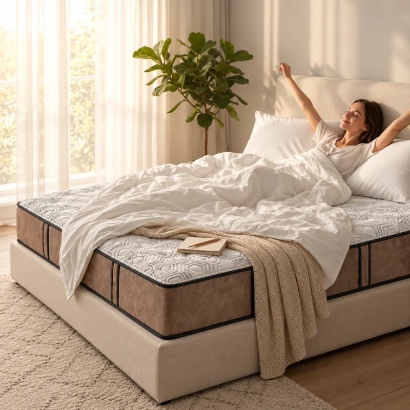 DIORA Mattress | White Geometric Quilting & Taupe-Brown Sides