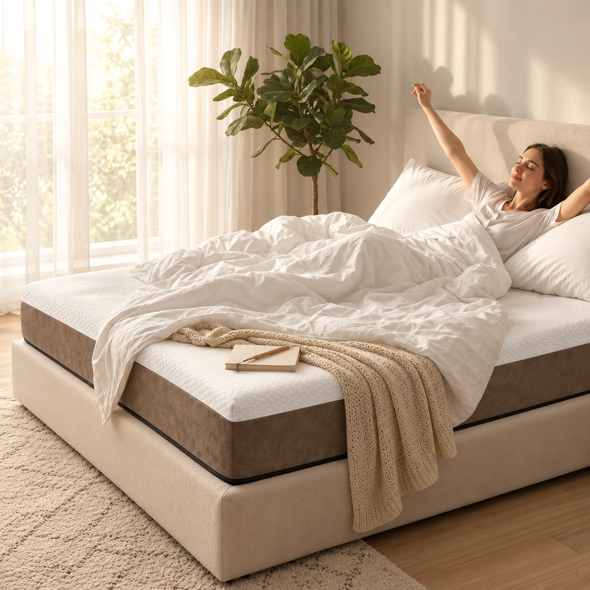 LUELLA Mattress | White Textured Top & Warm Brown Border