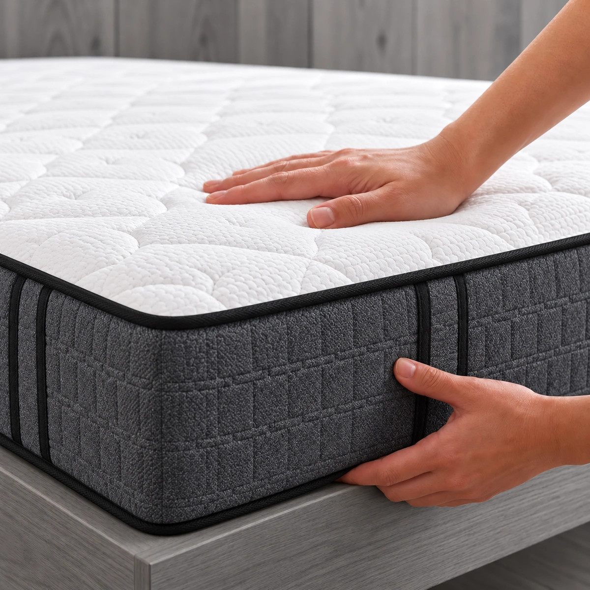 ANORA Mattress UAE | White Top & Charcoal Quilted Sides