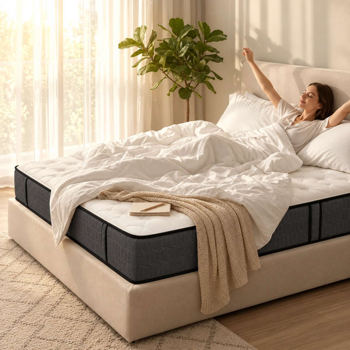 ANORA Mattress: White Quilted Top with Charcoal Side Panels