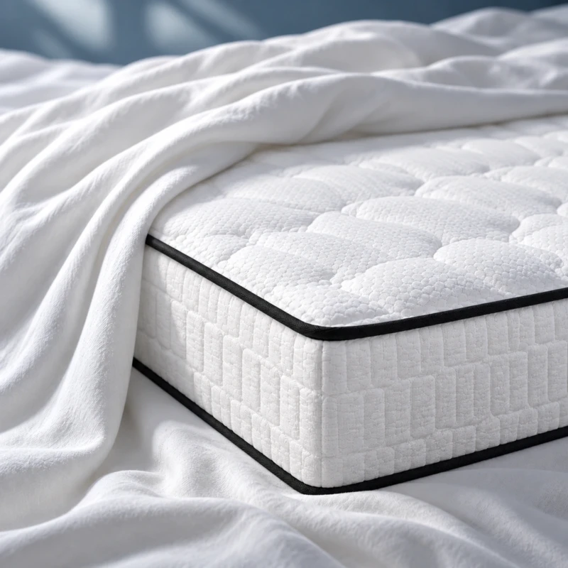 CELY Mattress: Slim White Profile with Contrasting Black Piping