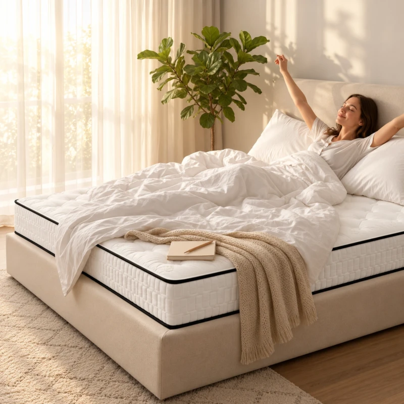CELY Mattress: Slim White Profile with Contrasting Black Piping