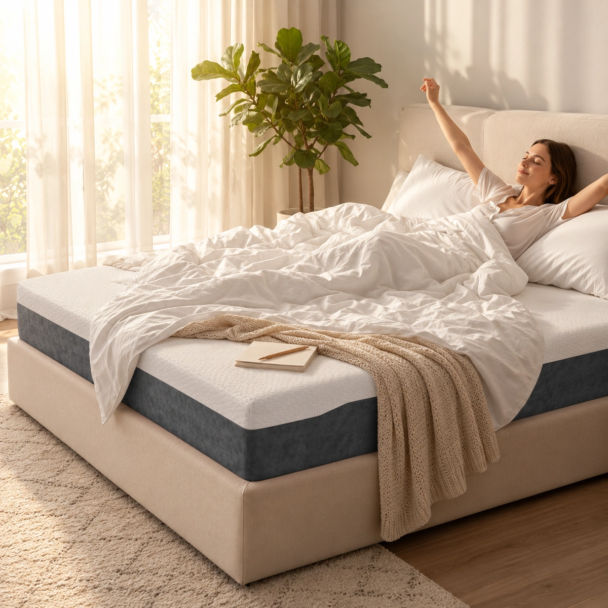 CESLY Mattress: Textured White Top with Slate-Gray Sides