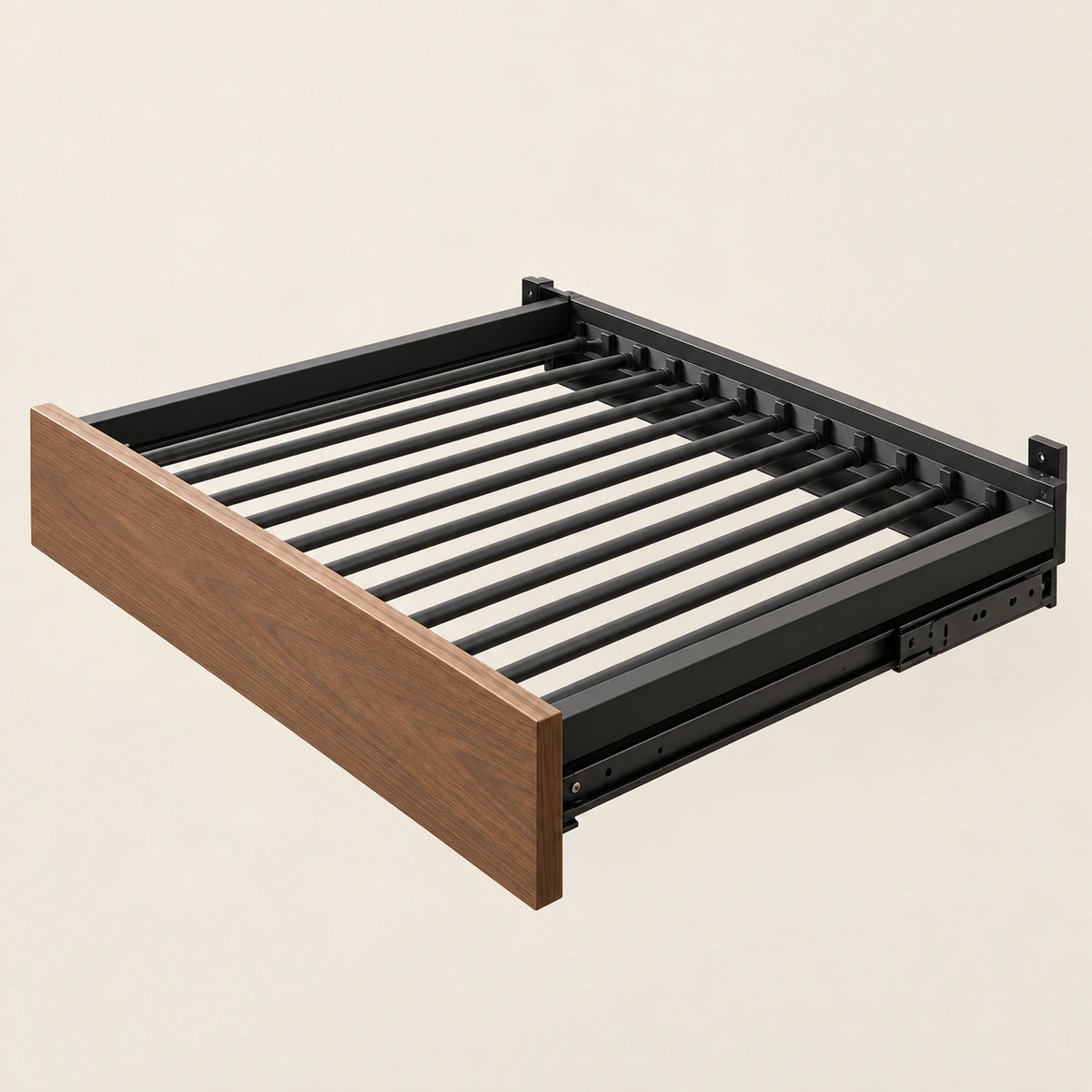 Trouser rack drawer with wood front