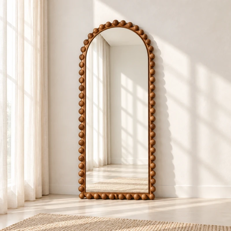 LUBI Mirror | Warm Brown Arched Mirror with a Bobbin-Style Frame