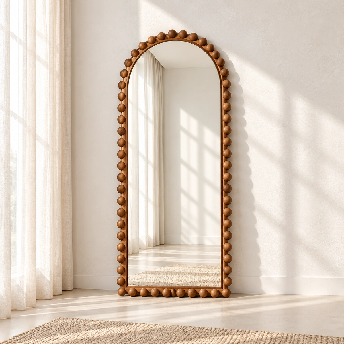 LUBI Mirror | Warm Brown Arched Mirror with a Bobbin-Style Frame - luxury furniture Dubai UAE