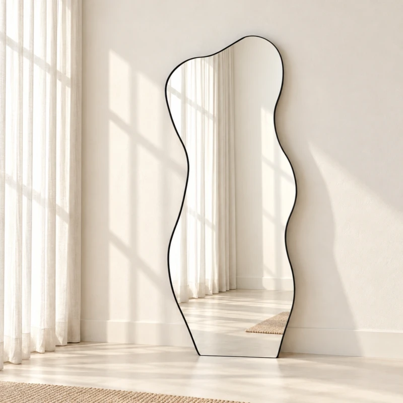 ZONA Mirror | Slim Black Organic Wavy Mirror