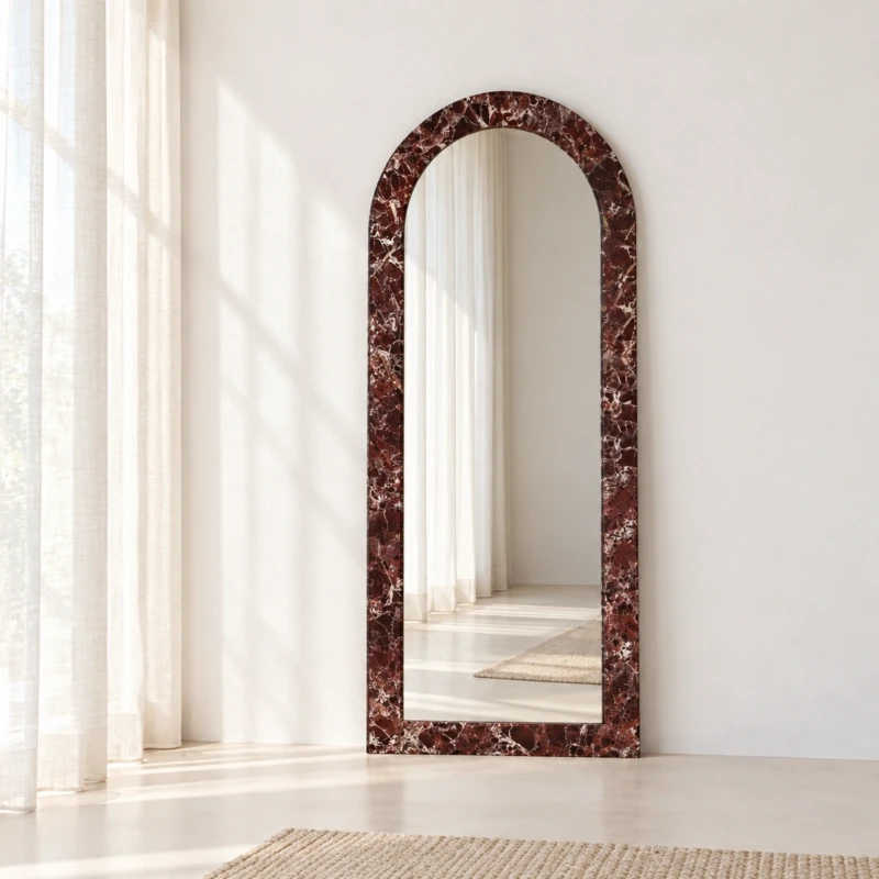 FIOLA Mirror | Burgundy Marble-Look Arched Design