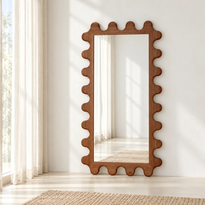 ELEA Mirror | Warm Brown Scalloped Wood-Look Frame