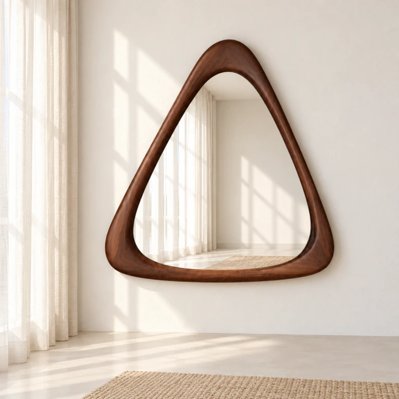 LAYA Mirror | Sculptural Rounded Triangular Mirror in Warm Brown