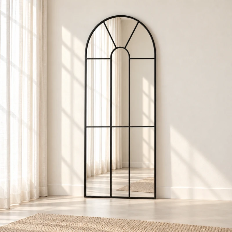 ORO Mirror | Black Arched Windowpane-Style Mirror