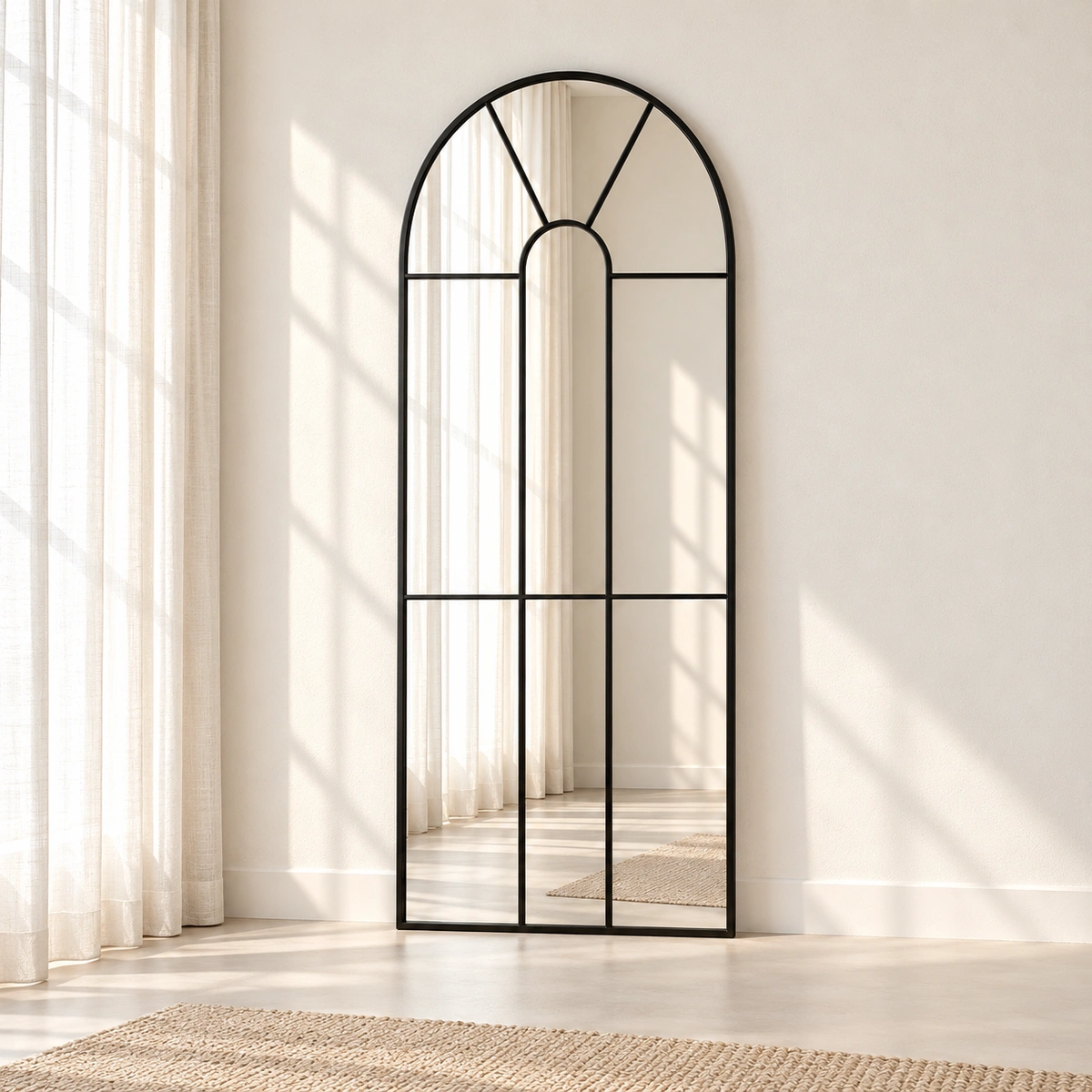 ORO Mirror | Black Arched Windowpane-Style Mirror - luxury furniture Dubai UAE