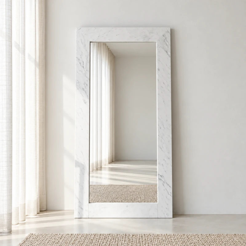EVELIA Mirror | White Marble-Look Rectangular Design