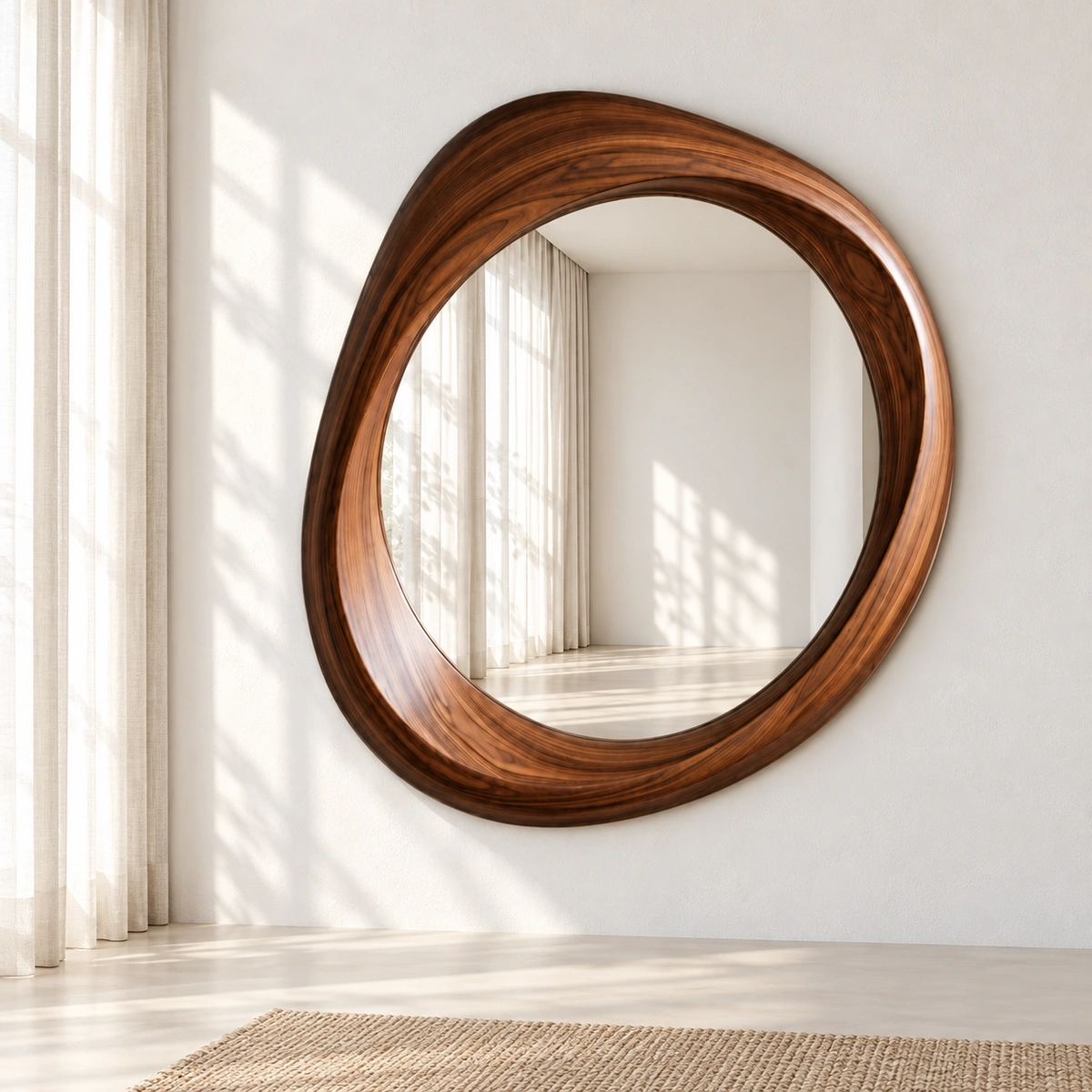 RAVI Mirror | Sculptural Brown Wood-Grain-Look Frame - luxury furniture Dubai UAE