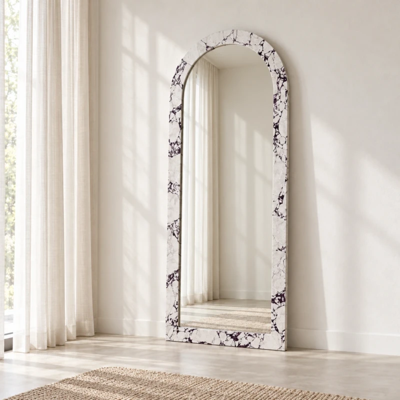 ENORA Mirror | White and Deep Plum Marble-Look Arched Design