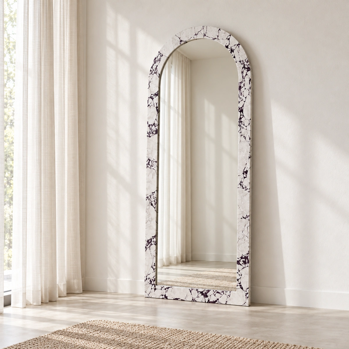 ENORA Mirror | White and Deep Plum Marble-Look Arched Design - luxury furniture Dubai UAE