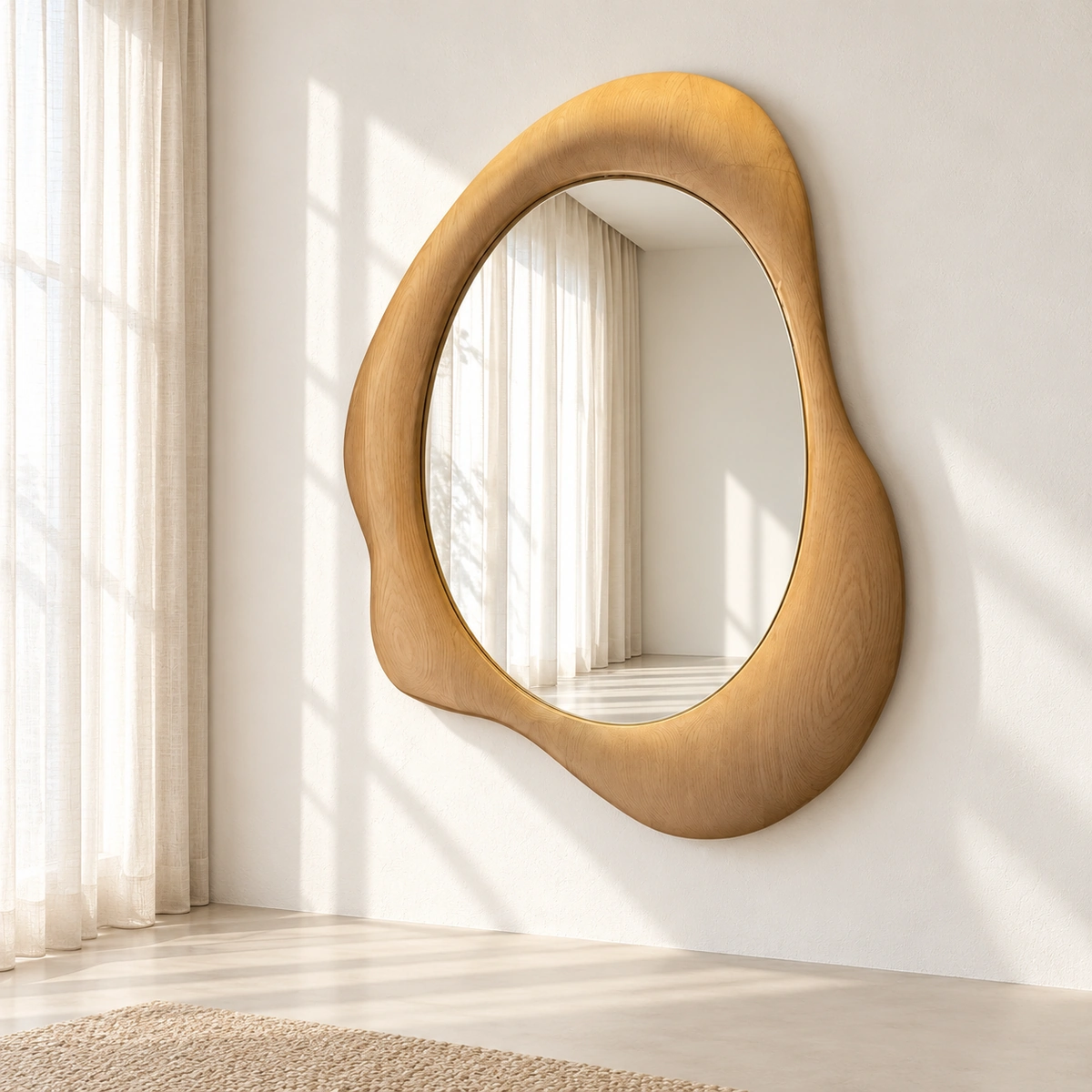 ORLA Mirror | Light Honey Wood-Grain-Look Organic Mirror - luxury furniture Dubai UAE