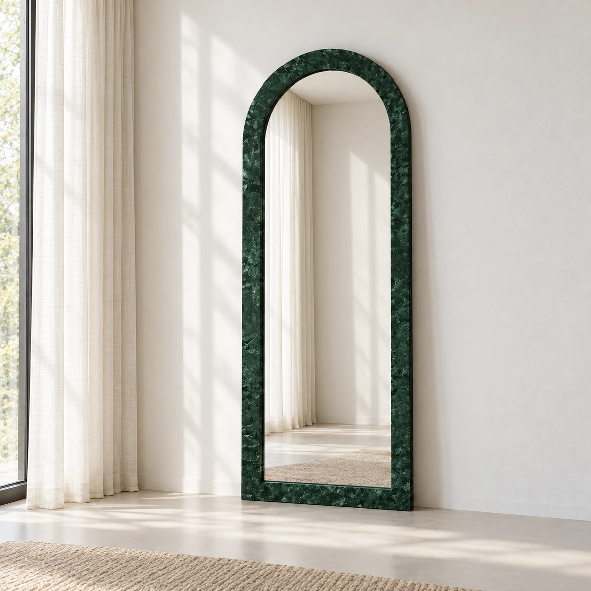 EMIRA Mirror | Deep Green Arched Stone-Look Frame - luxury furniture Dubai UAE