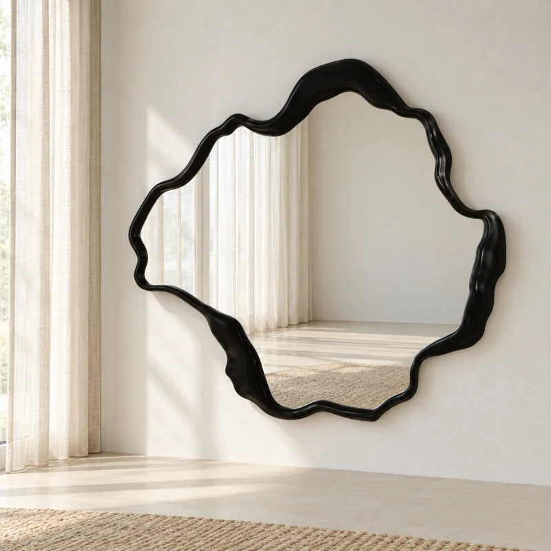 LUCE Mirror | Sculptural Black Frame with an Organic Wavy Outline