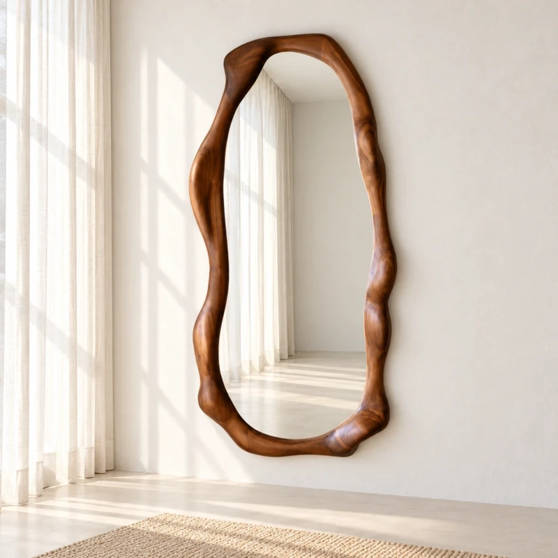 LYRA Mirror | Organic Wavy Brown Wood-Grain-Look Mirror