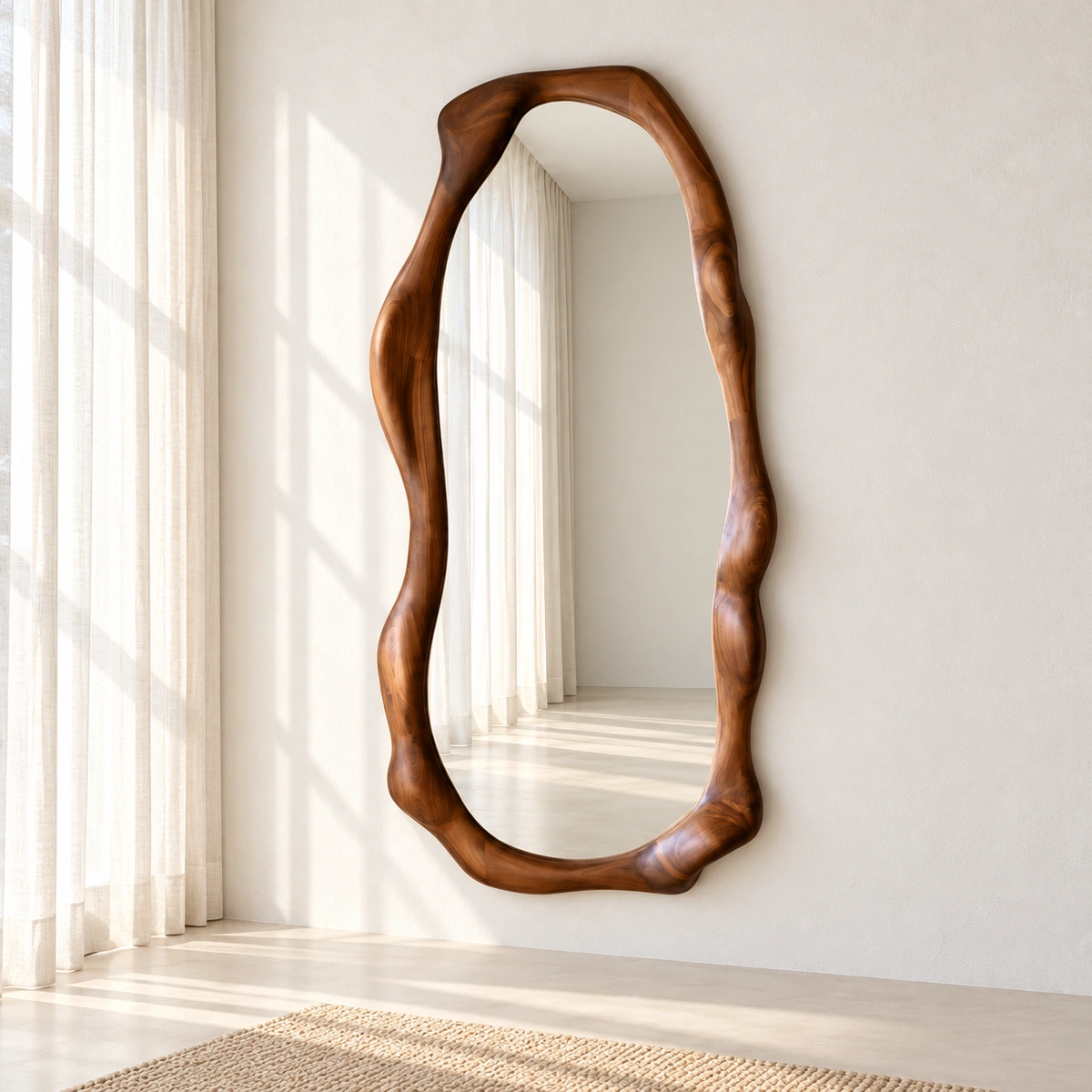 LYRA Mirror | Organic Wavy Brown Wood-Grain-Look Mirror - luxury furniture Dubai UAE