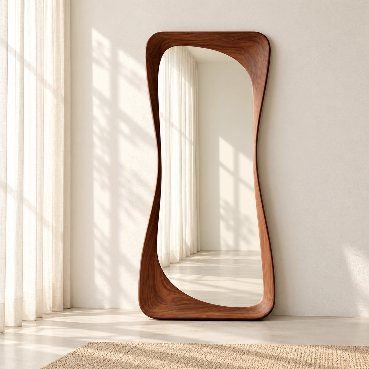 VELO Mirror | Sculptural Brown Wood-Grain-Look Mirror - luxury furniture Dubai UAE