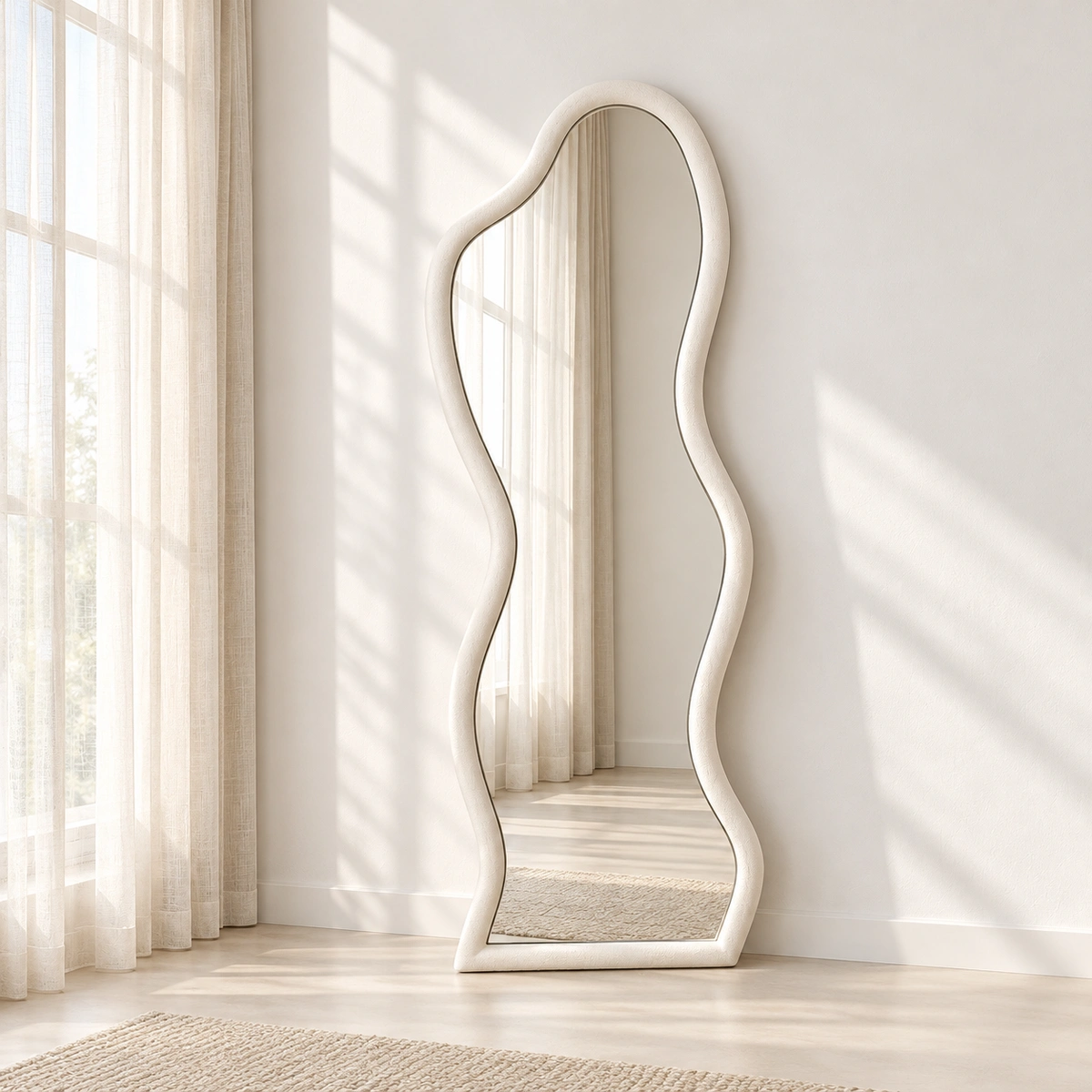 LIYA full-length mirror with a soft cream frame.