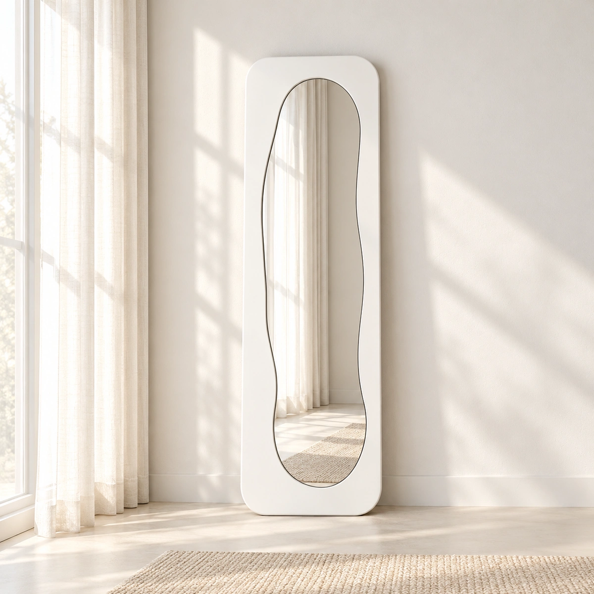 LINA Mirror | Ivory Rounded Rectangular Mirror with an Organic Opening - luxury furniture Dubai UAE