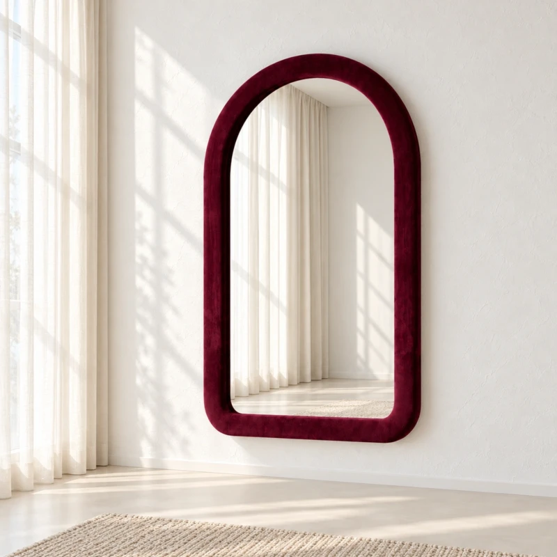 ORVI Mirror | Burgundy Arched Frame with a Velvet-Look Finish