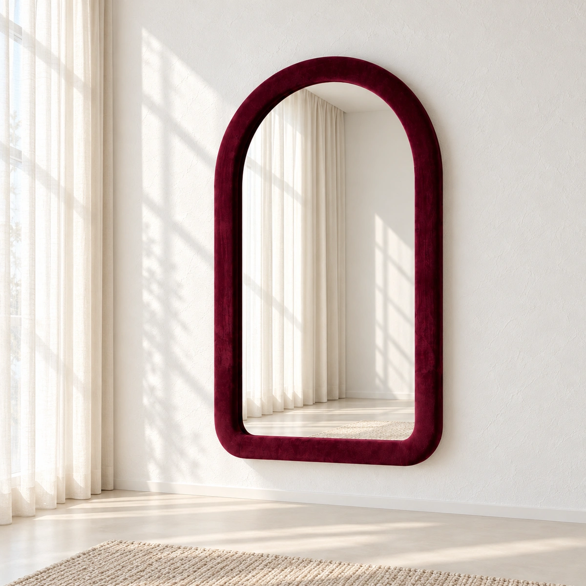ORVI Mirror | Burgundy Arched Frame with a Velvet-Look Finish - luxury furniture Dubai UAE