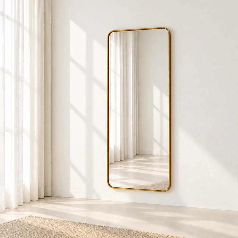 FLORIA Mirror | Slim Gold-Tone Rounded Rectangular Design